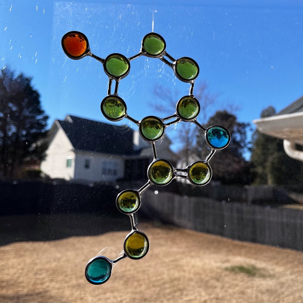 Handcrafted, handmade Colored Glass Gems Serotonin Molecule by Jaggedglassworks